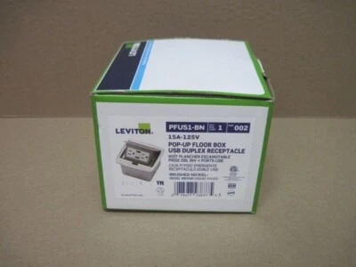 Leviton PFUS1-BN Brushed Nickel Pop-Up Floor Box USB Duplex Receptacle 15A-125V - Image 1 of 4