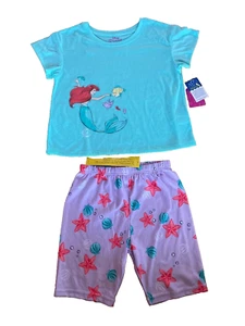 NEW Girl sz 10 summer 2pc pajama set shorts top flame resistant Disney Princess - Picture 1 of 6