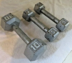 Pair of 5 Lb Pound Hex Cast Iron Dumbells (2 x 5lbs = 10 lbs total) + 10lb Hex - Picture 1 of 2