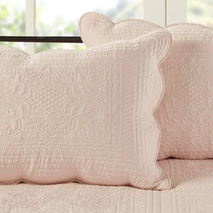 BLUSH PINK MATELASSE 3pc Queen QUILT SET : FRENCH COTTAGE TILE COVERLET FARMHOUS - Picture 1 of 10