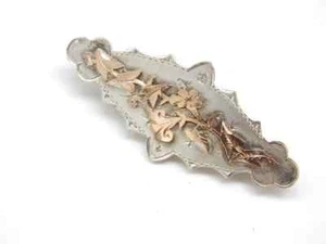 Antike viktorianische Brosche Sterlingsilber & Rotgold Blume floral Lilien Efeu  - Bild 1 von 6