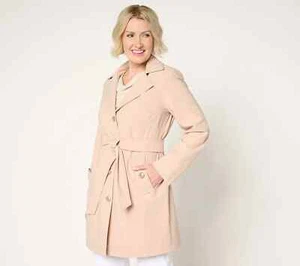 NEW Dennis Basso XL CHAMPAGNE BLISS Raincoat Water Resistant Trenchcoat Hood QVC - Picture 1 of 6