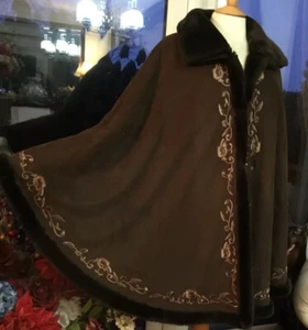 DENNIS BASSO Rare Long Faux Suede New Cape Coat Poncho Plus Size 24/26/28/32/34+ - Picture 1 of 8