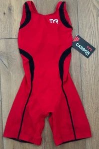 TYR CARBON Women's Large Red Black Aeroback Short John Swim Suit USA Made New - Picture 1 of 9