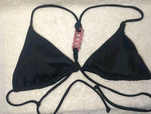 Victoria's Secret String Bikini Top Black Pink Jeweled Size Small - Picture 1 of 4