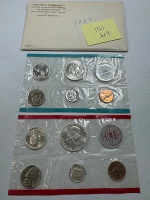 (1) 1963  US MINT SILVER P & D Set,  in all OGP,   w/ 90%  SILVER COINS,   SET 4 - Image 1 of 4