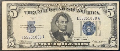 1934-B USA SILVER CERTIFICATE PAPER MONEY - 5 DOLLARS BANKNOTE! - Image 1 of 2