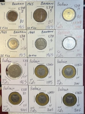 Bahrain 1965 - 2006 Five 5, 10, 25, 50 & 100 Fils XF - BU Condition 12 Coin Lot - Image 1 of 4