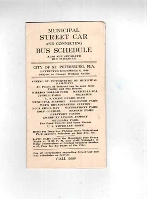 Horario del tranvía municipal de San Petersburgo Florida 1940 Foto 1 de 3