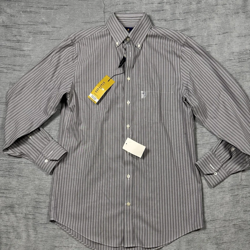 Camisa de vestir ejecutiva Stafford para hombre talla 14,5 32-33 gris a rayas manga larga nueva con etiquetas Foto 1 de 4