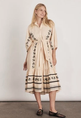 BNWT Bohemian Traders Dress Size AU 10/ US 6 Linen Kasia Belted Boho Beige Midi - image 1 of 4