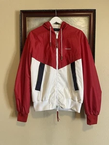 DSquared2 Jacket Mens Size 48 Red Visit White Hooded Windbreaker Terry Line.. - Picture 1 of 8