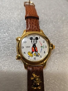Vintage Lorus Disney Mickey Mouse Watch Brown Leather Alarm Chime - Picture 1 of 8