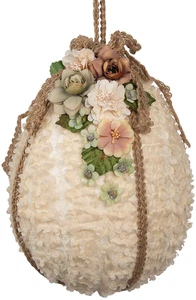 Clayre & Eef Hängedekoration Ei Beige Ø 20x29 cm mit Blumen und Juteband - Bild 1 von 2