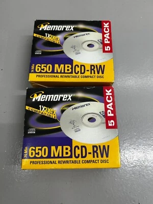 10x Memorex CD-RW 650MB Blank Recordable Discs (New & Sealed) Free P+P - Image 1 of 2