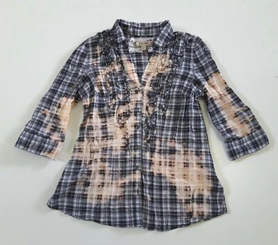 Camisa Rockabilly Country Grunge Teñida a Mano Blanqueada Reciclada Envejecida L Foto 1 de 4