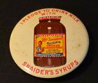 Ma Snaider's Chocolate Syrup Pinback Button Vtg L J Imber Co Chicago Illinois Il