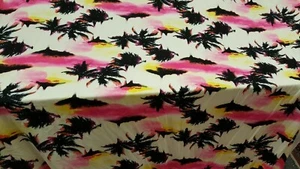 Rayon Challis Palm Tree Fabric By The Yard Pink Yellow Black - Picture 1 of 12
