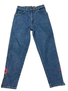 Girls 12 ZENA Vtg 90s Denim Blue JEANS Ankle ZIP Embroidered High Waist Tapered - Picture 1 of 16
