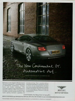 2010 宾利欧陆 GT 汽车艺术表演原版彩色印刷广告 — 第 1/2 张图片
