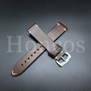 22mm DARK BROWN Crazy Horse Vintage Top Grain Leather Watch Straps Oil Wax - Picture 1 of 4