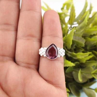 Anel de declaração de pedra preciosa de rodolita natural 925 anel de prata presente para mulheres - Imagem 1 de 4
