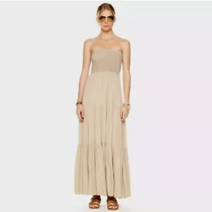 MICHAEL Michael Kors Strapless Tiered Maxi Dress Khaki S - Picture 1 of 8