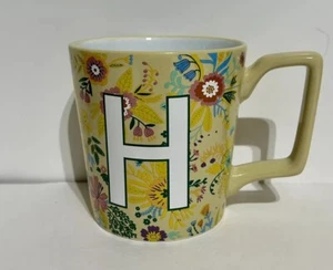 Coffee Mug Cup Ceramic Yellow Handle Floral Letter H Kirkland’s Home 4x5.5x4 - Picture 1 of 7