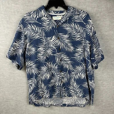 Camisa masculina mistura de seda caribenha azul média branca havaiana floral Palm Beach - Imagem 1 de 4