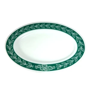 Pyrex Double Tough Green Laurel Leaf Oval Plate Platter #15 Tableware Kitchen - Picture 1 of 9