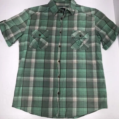 Plaid Camp Western Shirt Mens M Green Short Sleeve Skater Pockets Cotton Insight - image 1 of 4