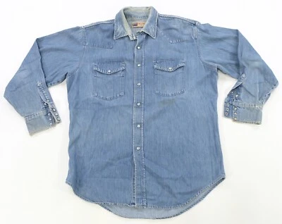 Rare Vintage BIG MAC Pearl Snap Western Casual Denim Jean Shirt 80s 90s Blue  - Image 1 of 4
