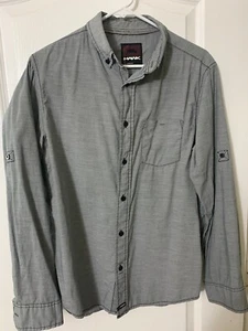 Hawk Men Solid Grey Button Down Shirt Long Sleeve Collar Button Size Medium - Picture 1 of 3