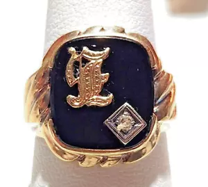 Gentlemen's 10K Rose Gold Art Deco Size 9 Initial E Signet Ring 6.8 Grams - Picture 1 of 20