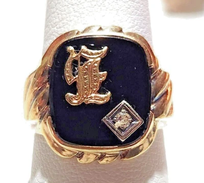 Anillo de caballero de oro rosa de 10 quilates Art Deco talla 9 inicial E sello 6,8 gramos Foto 1 de 4