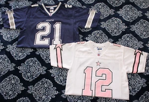 (Lot of 2) Reebok Dallas Cowboys Youth Jerseys #21 Boys Large + #12 Girls Medium - Picture 1 of 15