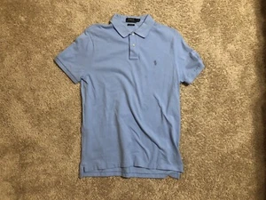 Polo Ralph Lauren Mens L Short Sleeve Custom Fit Polo Shirt Solid Blue - Picture 1 of 4