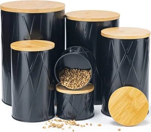 Black Canister Sets for Kitchen Counter Kitchen Canisters Set of 6 Flour and ... - Picture 1 of 3