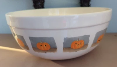 RAE DUNN 10" CERAMIC MIXING CANDY BOWL 'HAPPY HALLOWEEN" PUMPKINS - Image 1 of 4