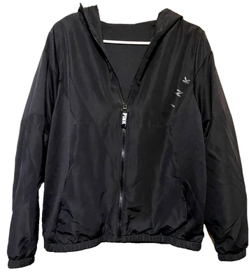 CHAQUETA IMPERMEABLE ANORAK CORTAVIENTOS MALLA ROSA NEGRA NUEVA CON ETIQUETAS VICTORIA'S SECRET M/L Foto 1 de 4