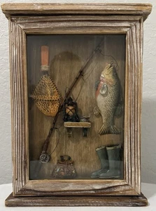 Wooden Framed Fishing Shadow Box House Wall Decor - Picture 1 of 11