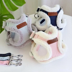 Warm Winter Dog Harness and Leash Set Soft Fur Padded Dogs Cat Vest Harness with - Picture 1 of 9