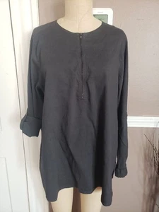 Incredibile top a maniche lunghe in misto lino nero sbiadito di Eileen Fisher!! Taglia XL!! - Foto 1 di 8
