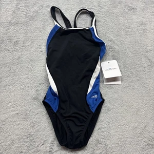Traje de baño Dolfin Reliance para mujer talla 28 Performance negro azul real blanco - Imagen 1 de 6