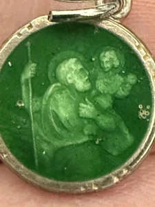 VTG Sterling Silver - Rare GREEN Enamel St Christopher SMALL Pendant - - Bild 1 von 8