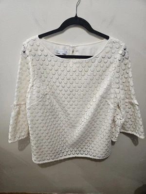 Blusa Talbots RSVP Marfim Manga Sino Boho Ilhós Renda Plus 0X Pequena Romântica - Imagem 1 de 4