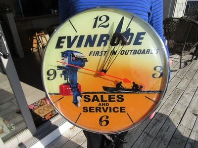 VINTAGE PAM STYLE EVINRUDE SALES AND SERVICE DEALER ADVERTISING CLOCK MIB - Image 1 of 4