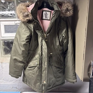 Members Mark Girls Ultimate Snow Parka Jacket Size 10/12 Hooded Olive Green - Picture 1 of 6