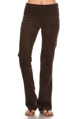Chatoyant Bootcut Mineral Wash Fold Over Waist Pants Brown Small - Image 1 of 4