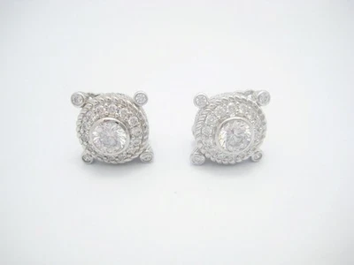 Pendientes Judith Ripka de plata de ley de cuarzo transparente circonita cúbica botón redondo clip Foto 1 de 4